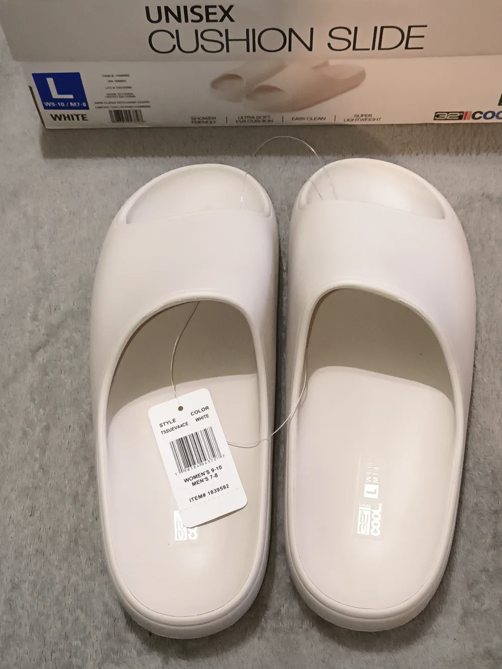 32 Degrees White Unisex Cushion Slide Sandals